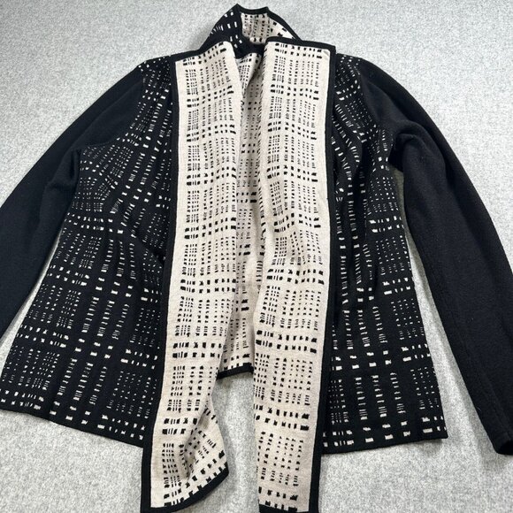 Ivanka Trump Womens Small Black Cream Open Front Cardigan Long Sleeve Abstract - Picture 3 of 16